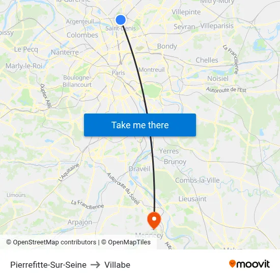 Pierrefitte-Sur-Seine to Villabe map