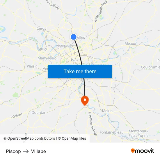 Piscop to Villabe map