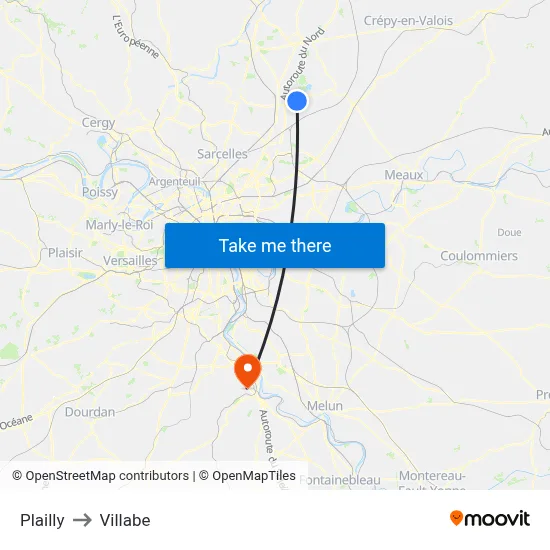 Plailly to Villabe map