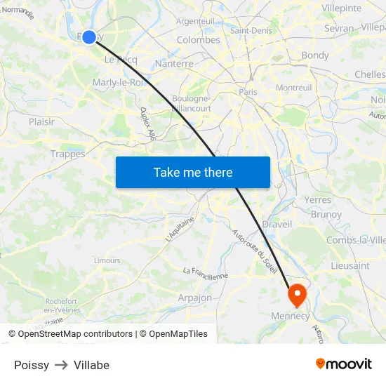 Poissy to Villabe map