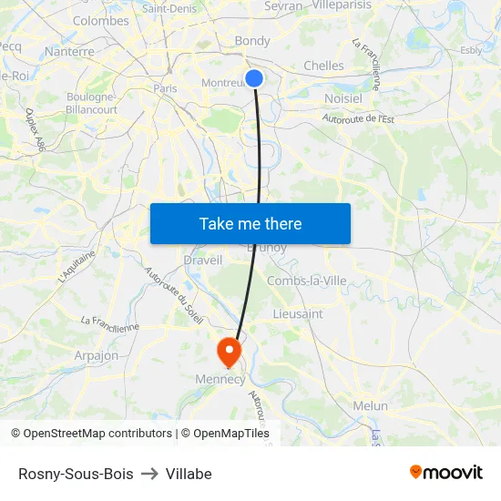 Rosny-Sous-Bois to Villabe map