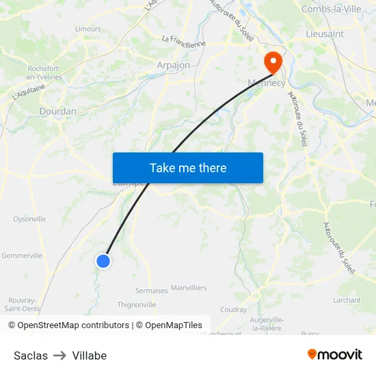 Saclas to Villabe map