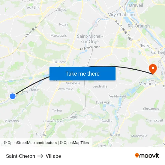 Saint-Cheron to Villabe map