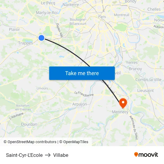 Saint-Cyr-L'Ecole to Villabe map