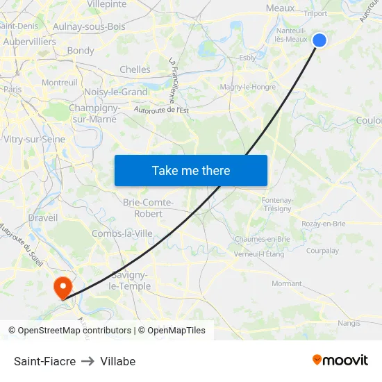 Saint-Fiacre to Villabe map