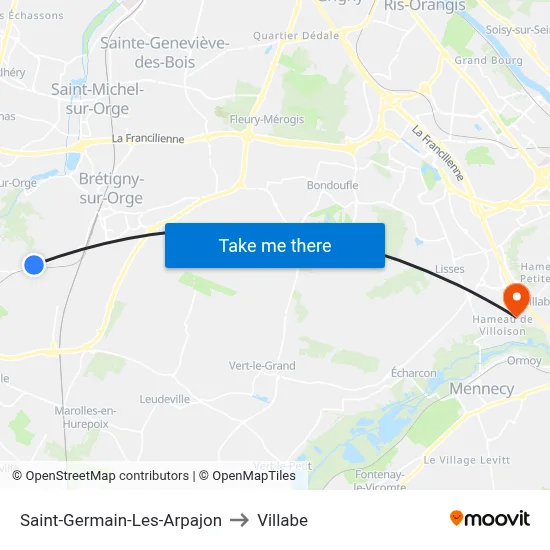 Saint-Germain-Les-Arpajon to Villabe map