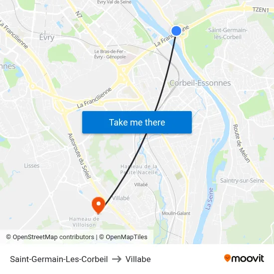 Saint-Germain-Les-Corbeil to Villabe map