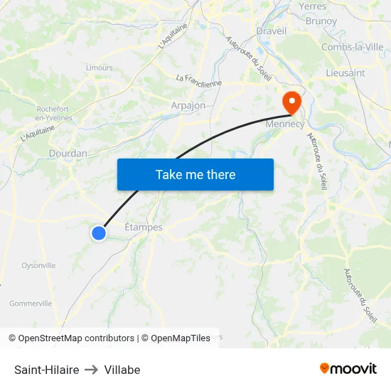 Saint-Hilaire to Villabe map