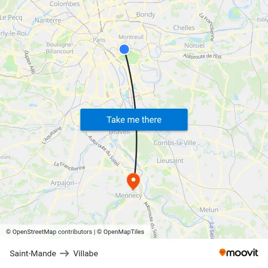 Saint-Mande to Villabe map