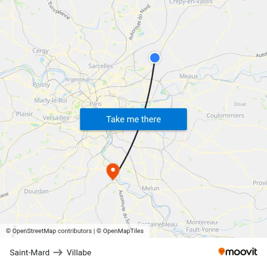 Saint-Mard to Villabe map