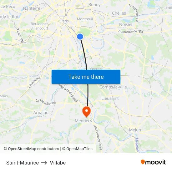 Saint-Maurice to Villabe map