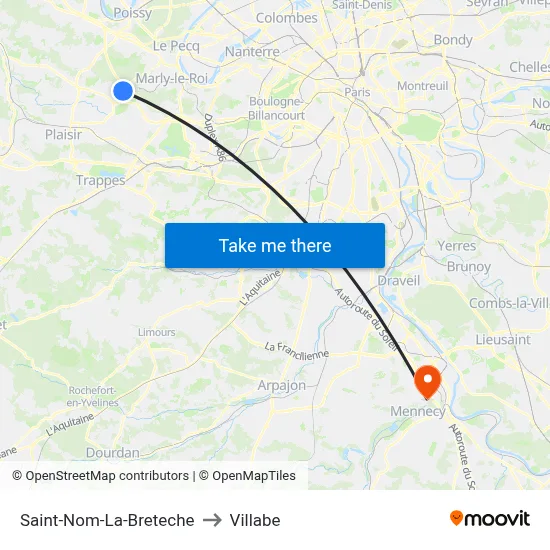 Saint-Nom-La-Breteche to Villabe map