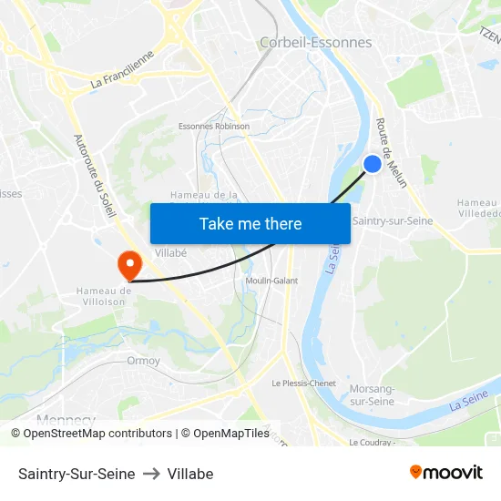 Saintry-Sur-Seine to Villabe map