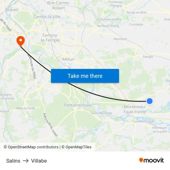 Salins to Villabe map