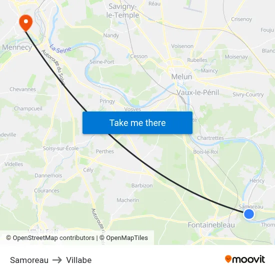 Samoreau to Villabe map