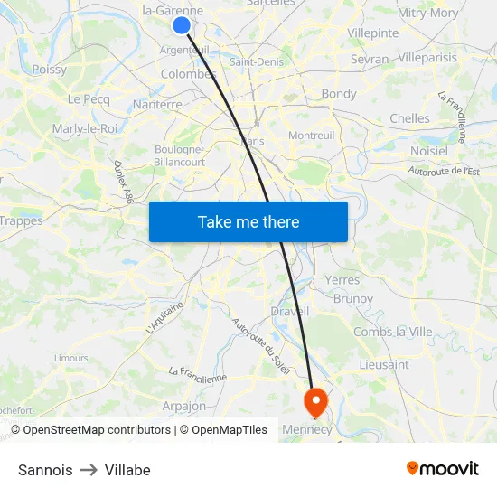 Sannois to Villabe map