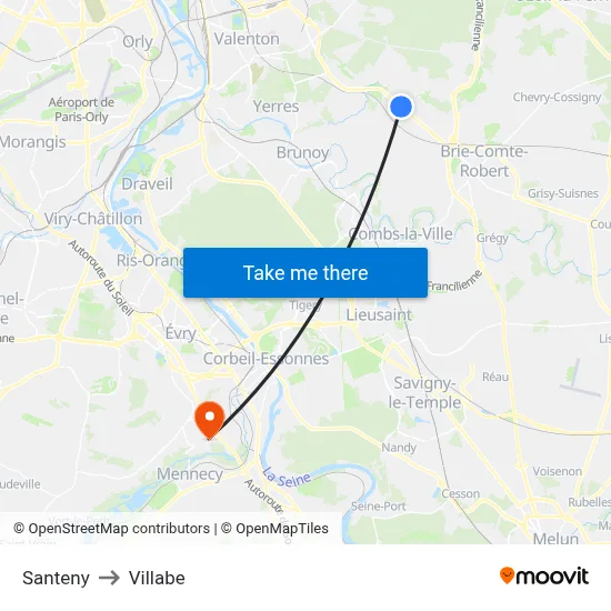 Santeny to Villabe map