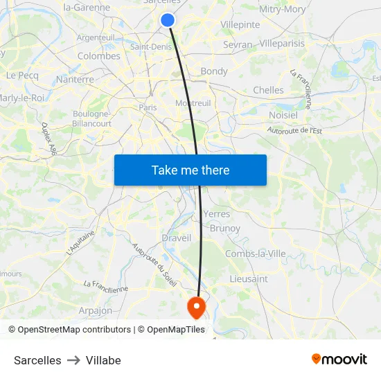 Sarcelles to Villabe map