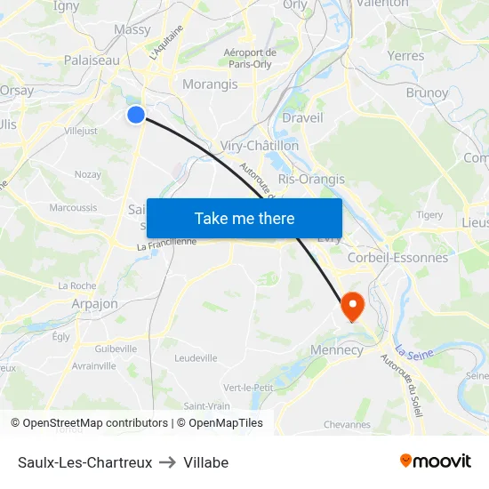 Saulx-Les-Chartreux to Villabe map