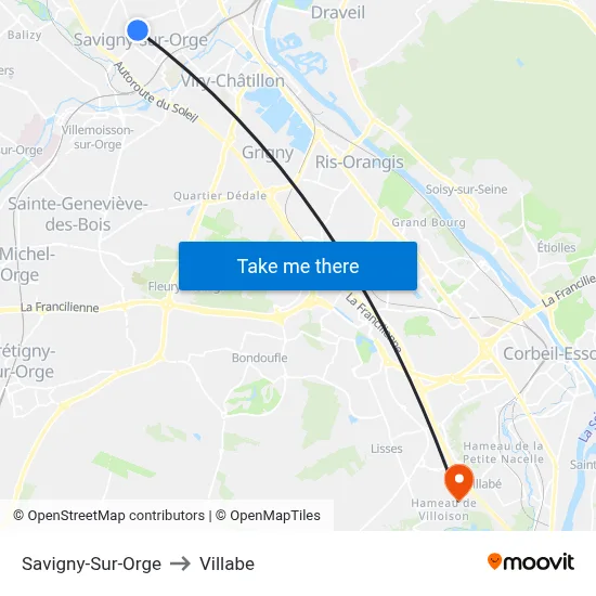 Savigny-Sur-Orge to Villabe map