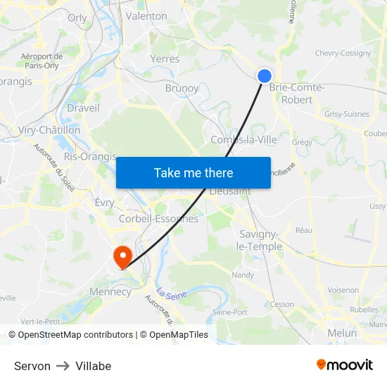 Servon to Villabe map