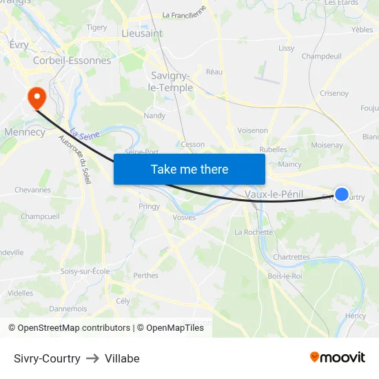 Sivry-Courtry to Villabe map