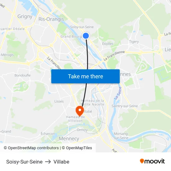 Soisy-Sur-Seine to Villabe map