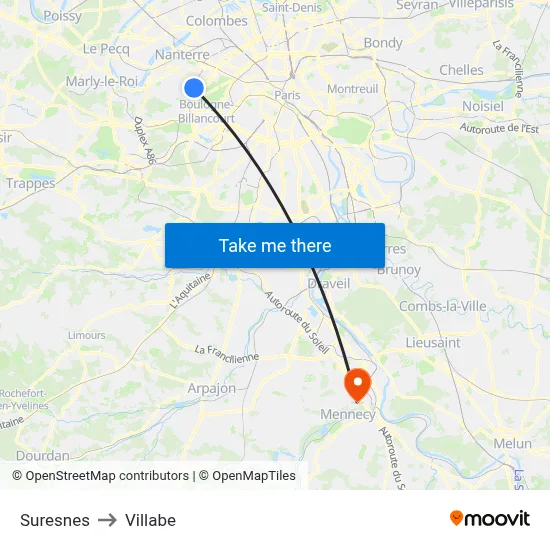 Suresnes to Villabe map