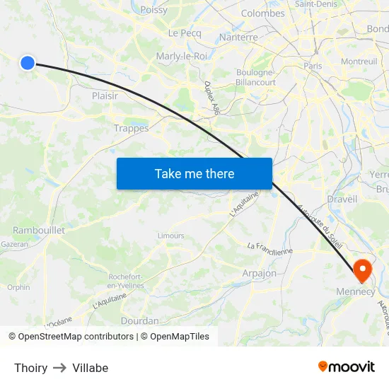 Thoiry to Villabe map