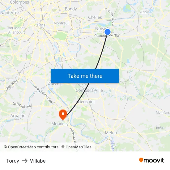 Torcy to Villabe map