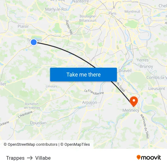 Trappes to Villabe map