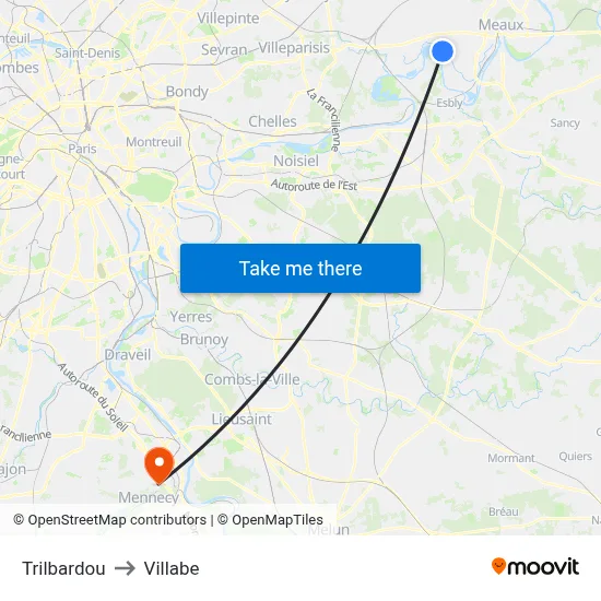 Trilbardou to Villabe map