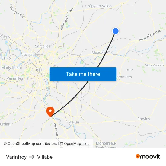Varinfroy to Villabe map