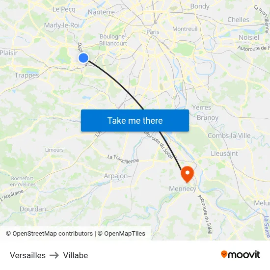Versailles to Villabe map