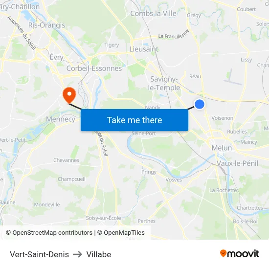 Vert-Saint-Denis to Villabe map
