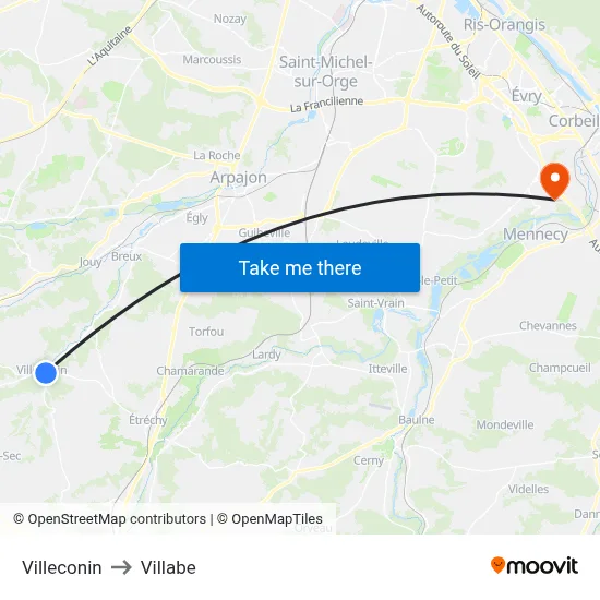 Villeconin to Villabe map