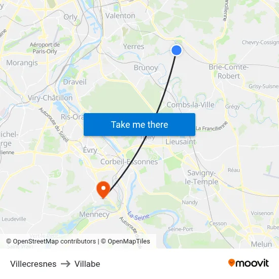 Villecresnes to Villabe map