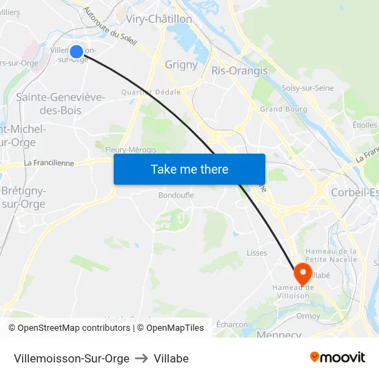 Villemoisson-Sur-Orge to Villabe map
