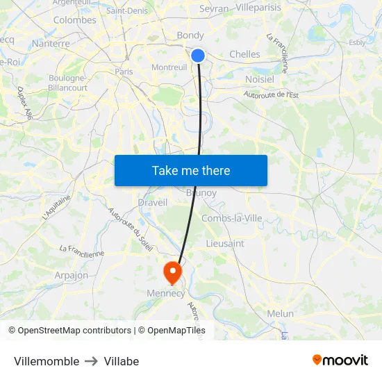 Villemomble to Villabe map