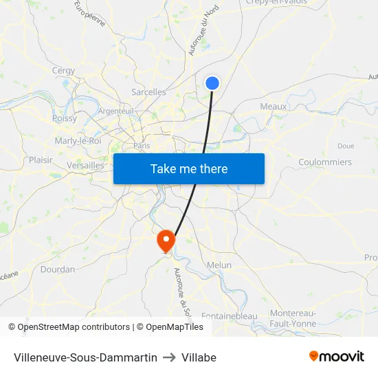 Villeneuve-Sous-Dammartin to Villabe map
