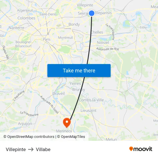 Villepinte to Villabe map