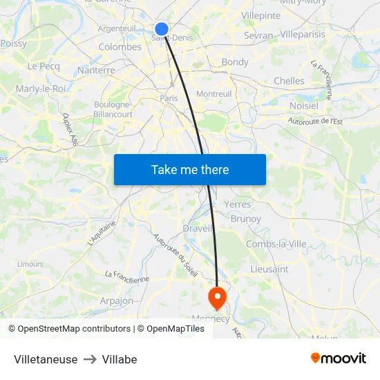 Villetaneuse to Villabe map