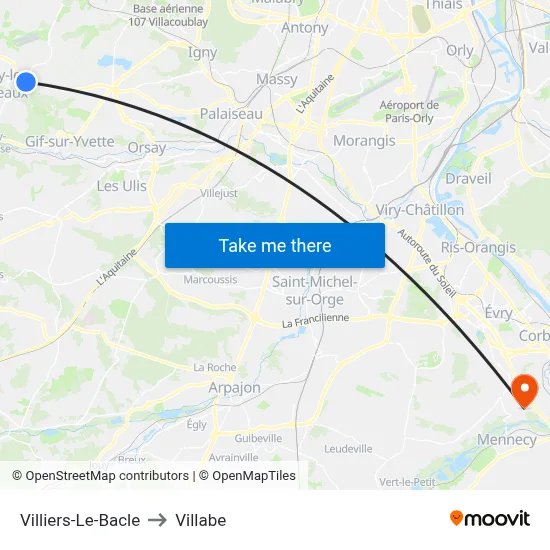 Villiers-Le-Bacle to Villabe map