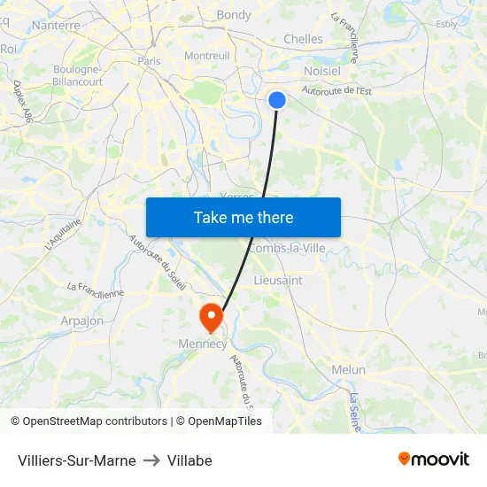 Villiers-Sur-Marne to Villabe map