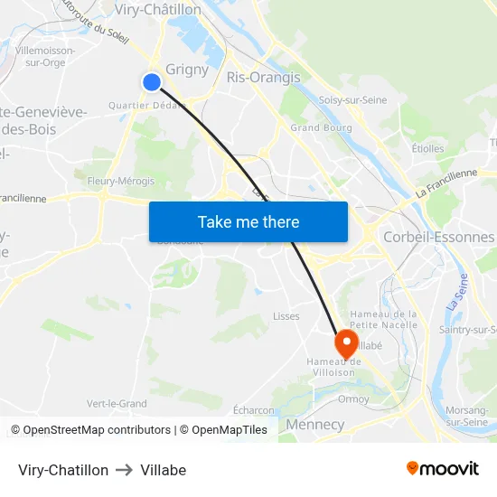 Viry-Chatillon to Villabe map