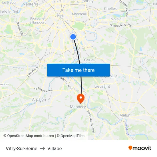 Vitry-Sur-Seine to Villabe map