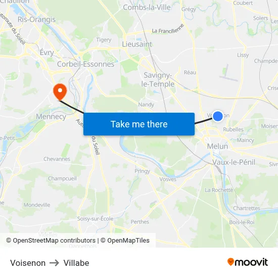 Voisenon to Villabe map