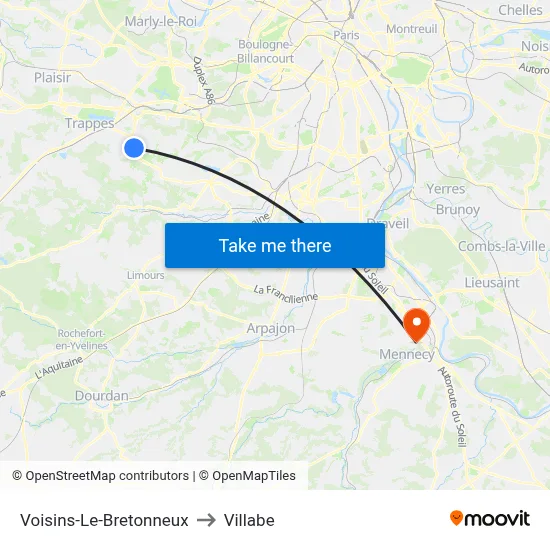 Voisins-Le-Bretonneux to Villabe map