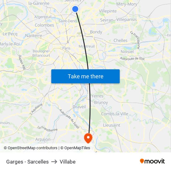 Garges - Sarcelles to Villabe map