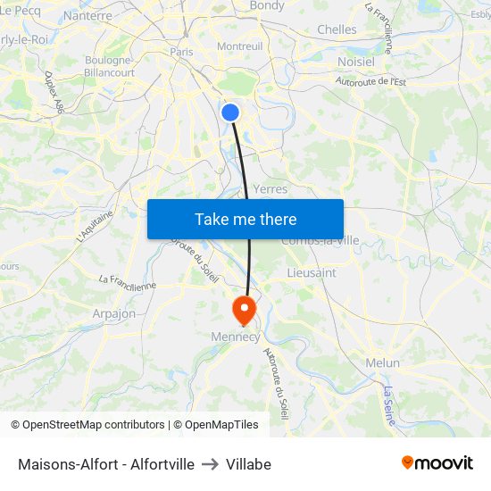 Maisons-Alfort - Alfortville to Villabe map
